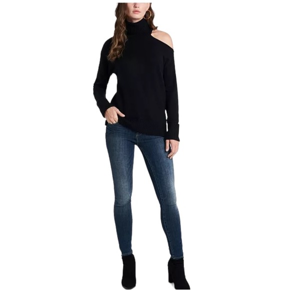 1. State Cold-Shoulder Cuffed Turtleneck Sweater long sleeve black size medium - Picture 3 of 11
